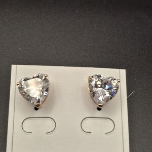 Heart-Shaped Clear Crystal Stud Earrings - Gold Setting
